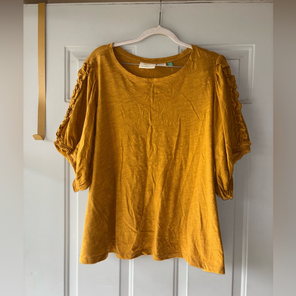 Maeve by Anthropologie mustard yellow ruffle sleeve tee size 2X